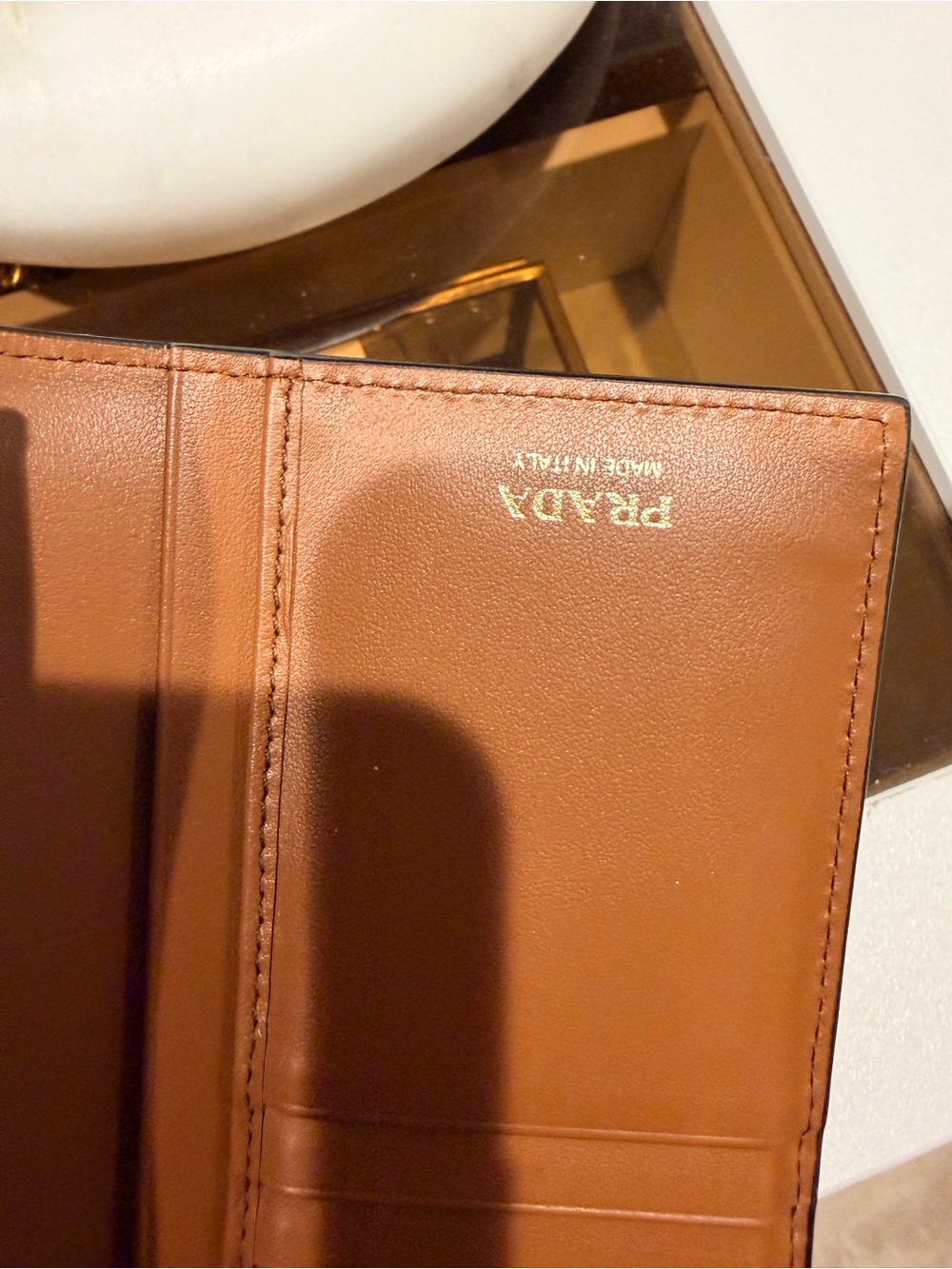 Prada Cognac Leather Continental Wallet with Gold Logo - Picture 3 of 5